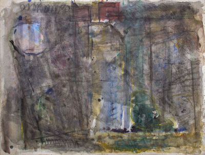 יחזקאל שטרייכמן, מופשט. טכניקה: אקוורל ופחם על ניירתאריך: 1963חתימה: חתום ומתוארך 1963 (ימין 