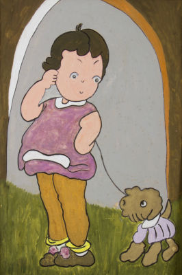 שמואל שלזינגר, ילדה עם כלבלב. טכניקה: גואש על קרטוןחתימה: חתום (שמאל למטה)מידות: 49.5X33.5 