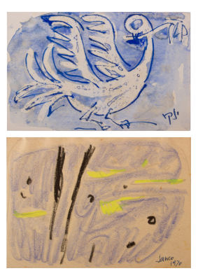 מרסל ינקו, שתי עבודות על נייר. כולל:1. ציפורטכניקה: אקוורל על ניירחתימה: חתום (ימין למטה)מידות: 