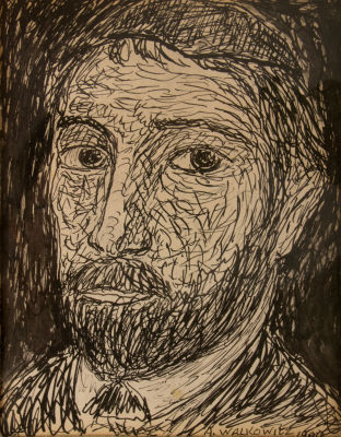 אברהם וולקוביץ, דיוקן. טכניקה: דיו על ניירתאריך: 1900חתימה: חתום ומתוארך 1900 (ימין למטה) מידות: 