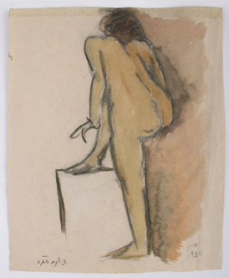 ציונה תג'ר, אישה עירומה. טכניקה: אקוורל ופחם על ניירתאריך: 1924חתימה: חתום (שמאל למטה), מתוארך 