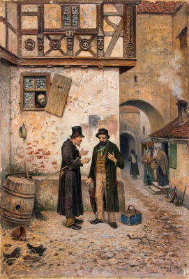 פרנץ וילהלם אודלמארק (1849-1937), יהודים בגטו ונציה. טכניקה: שמן על בדתאריך: 1889חתימה: חתום 