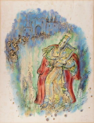 ראובן רובין, דוד המלך. טכניקה: ליטוגרפיה צבעוניתחתימה: חתום (ימין למטה) מידות: 67X52 ס"ממצב: 