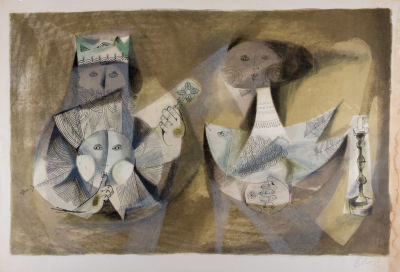 סמי בריס, זוג מלכותי. טכניקה: הדפס משי צבעוניחתימה: חתום (ימין למטה) מידות הדפס: 43X66.5 