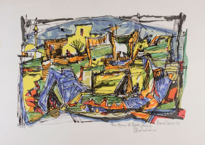 מרסל ינקו, כפר הרוס. טכניקה: הדפס משיתאריך: 1943חתימה: חתום ומתוארך 43 (ימין למטה), נושא שם 