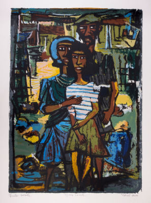 מרסל ינקו, משפחה. טכניקה: הדפס משי צבעוניחתימה: חתום (ימין למטה), נושא שם היצירה (שמאל למטה) 