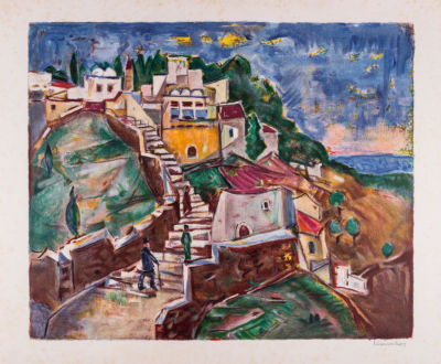 יעקב אייזנשר, צפת. טכניקה: הדפס משי צבעוניחתימה: חתום (ימין למטה) מידות הדפס: 41X50 ס"ממידות 