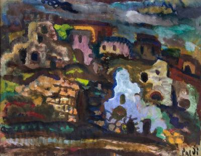 ישראל פלדי, נוף. טכניקה: שמן על ניירתאריך: 1940 בקירובחתימה: חתום (ימין למטה)מידות: 45X60 ס"ממצב: טוב