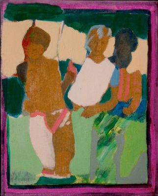 סרג'יו סגרה, שלושה בנים. טכניקה: אקריליק והדפס על בדתאריך: 1960 בקירובחתימה: חתום (שמאל 