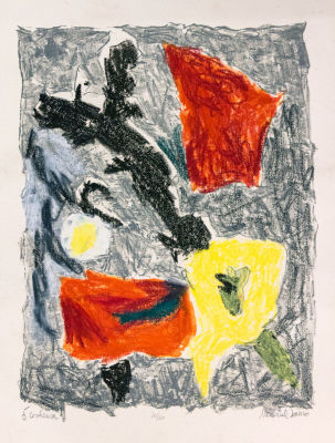 מרסל ינקו, 5 צבעים. טכניקה: ליטוגרפיה צבועה בידחתימה: חתום (ימין למטה), ממוספר 20/60 (מרכז למטה) 