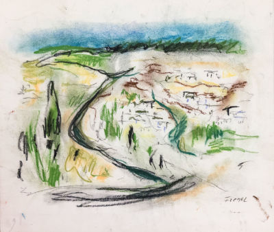 יצחק פרנקל (פרנל), נוף. טכניקה: פסטל על ניירחתימה: חתום (ימין למטה)מידות: 29.5X34.5 ס"ממצב: טוב