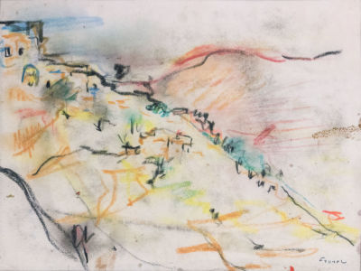 יצחק פרנקל (פרנל), נוף. טכניקה: פסטל על ניירחתימה: חתום (ימין למטה)מידות: 20X26 ס"ממצב: טוב