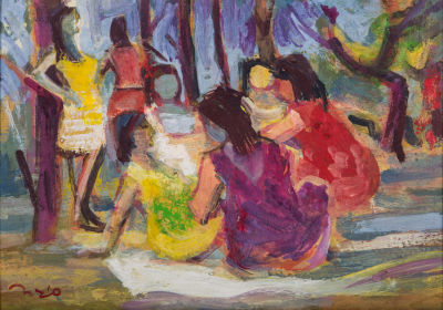 אליהו סיגרד, פיקניק. טכניקה: שמן על בדחתימה: חתום (שמאל למטה)מידות: 17X24 ס"ממצב: טוב