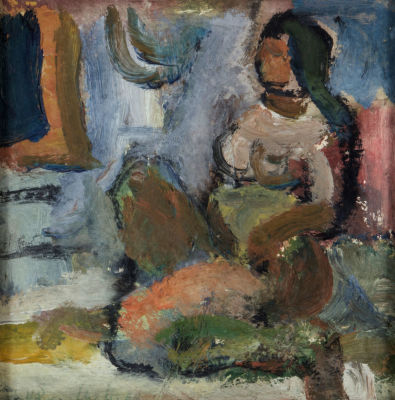 משה רוזנטליס, אישה יושבת. טכניקה: שמן על קרטוןתאריך: 1969חתימה: חתום ומתוארך 69 (שמאל 