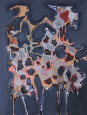 אלפרד אברדם, קומפוזיציה עם דמויות. טכניקה: גואש על ניירתאריך: 1958חתימה: חתום ומתוארך 1958 (ימין 