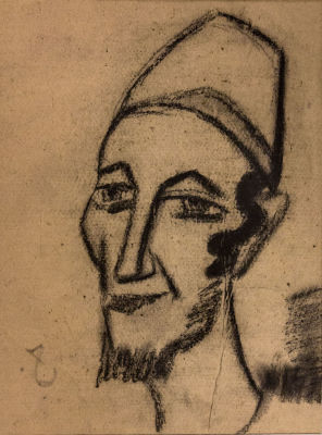 שמואל שלזינגר, דיוקן איש. טכניקה: פחם על ניירחתימה: חתום בראשי תיבות (שמאל למטה)מידות: 34X28 