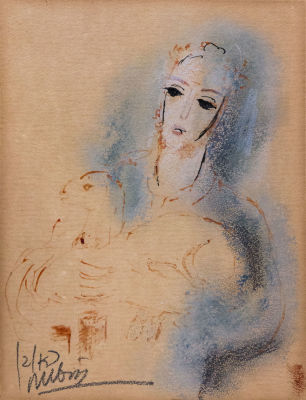 ראובן רובין, הרועה. טכניקה: אקוורל ופסטל על קרטוןחתימה: חתום (שמאל למטה)מידות: 29.5X22.5 ס"ממצב: טוב