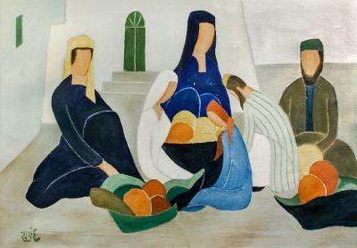 שמואל שלזינגר (1896-1986), משפחה בדואית. טכניקה: שמן על בדחתימה: חתום (שמאל למטה)מידות: 66X92 