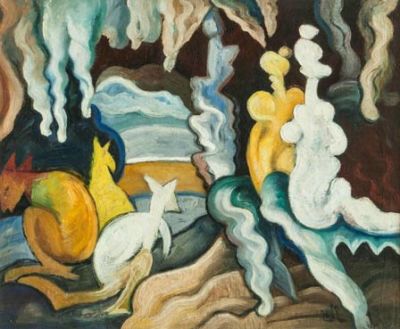 שמואל שלזינגר (1896-1986), כינוס ליד המים. טכניקה: שמן על בדתאריך: שנות ה-1920חתימה: חתום (ימין 