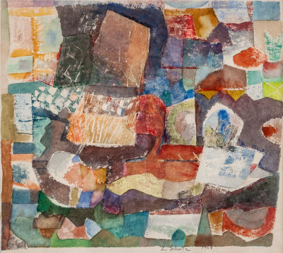 לואיז שץ' (1916-1997), מופשט. טכניקה: אקוורל על ניירתאריך: 1964חתום ומתוארך 1964 (ימין 