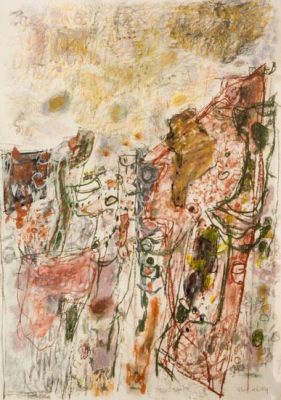 אביגדור סטימצקי, מופשט. טכניקה: פנדה על ניירחתום (ימין למטה) 49.5X69 ס"ממצב: טוב