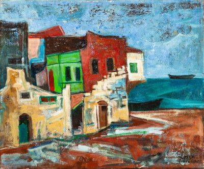 יעקב אייזנשר (1896 – 1980), צפת. טכניקה: שמן על בדחתום (ימין למטה)46X40 ס"ממצב: טוב