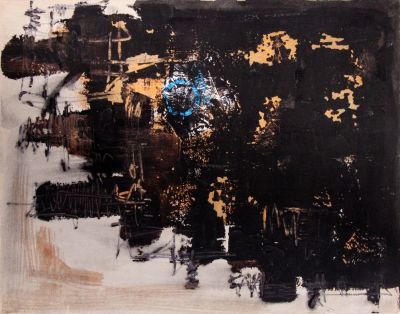 יגאל תומרקין, מופשט. טכניקה: טכניקה מעורבת עם זהב על קרטון מעובד ביד.חתום (ימין למטה).33.5X25 