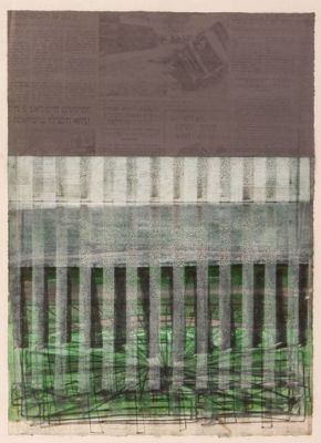 משה קופפרמן, מופשט. טכניקה: שמן וקולאז' על נייר ונייר עיתוןתאריך 1996חתימה: חתום ומתוארך 96 