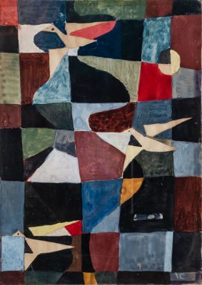 אברהם נתון (1906-1959), דמות. טכניקה: גואש על ניירתאריך: 1955 בקירובחתום (ימין למטה).26X36.5 