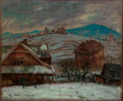 אברהם ניומן (פולני 1873-1942), נוף חורפי. טכניקה: פסטל על ניירחתום (ימין למטה)40X32 ס"ממצב: טוב 