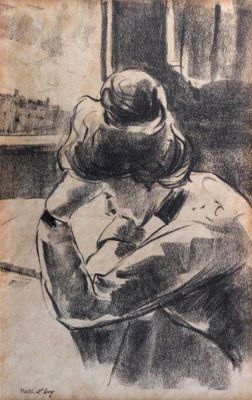 לסר אורי (1861-1931), אישה בחלון. טכניקה: ליטוגרפיהחתום על ידי העיזבון (שמאל למטה).28X18 ס"ממצב: טוב