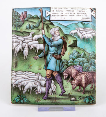 פלאק LIMOGES ארטס אנד קרפטס, לוח אמייל מצוייר, 1900 בקירוב. 9.5X11 ס"מ מצב: לפירוט מצב, אנא 