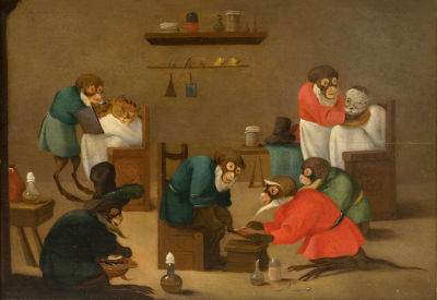 ממשכיו של פרדיננד ואן קסל ( 1648-1696 Ferdinand Van Kessel), קופים-ספרים (המאה ה-18). שמן על עץ 