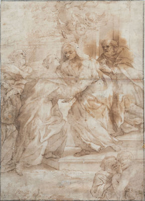 פרינו דל ווגה (Perino Del Vega 1501-1547) המעגל הקרוב , הביקור של ישו. עפרון ודיו חום, אקוורל 