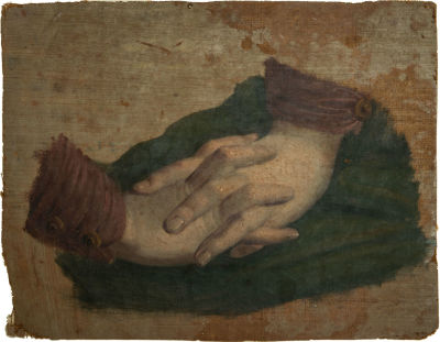 אסכולה צרפתית, 1700 בקירוב, סקיצה של ידיים. שמן על בד 
20X25 ס"מ 
מקור: עיזבון איזידור קייזר 