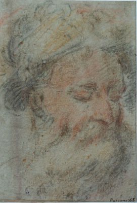 מיוחס ליעקובו דה פונטה בסאנו (Jacopo da Ponte Bassano 1510/15-1592), סקיצה של גבר מזוקן עם כובע. 