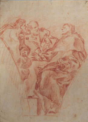 מיוחס לאנטוניו אליגרי קורז'יו (Antonio Allegri Correggio c.1489-1534), קדושים. גיר אדום על נייר 