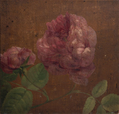 אסכולה פרנקו-פלמית, 1700 בקירוב, פריחת הורד (פרגמנט). שמן על בד 
16.3X15.5 ס"מ 
מקור: עיזבון 