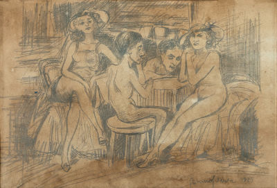 ברונו שולץ (1892-1942), בוהמה. עפרון על נייר 
1925 
חתום ומתוארך 1925 (ימין למטה). 
18.2X27 ס"מ 
