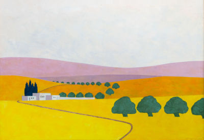 איצו רימר, זיתים בעמק לוד. שמן על בד 
2008 
חתום (ימין למטה), חתום שנית נושא כותרת ומתוארך 2008 