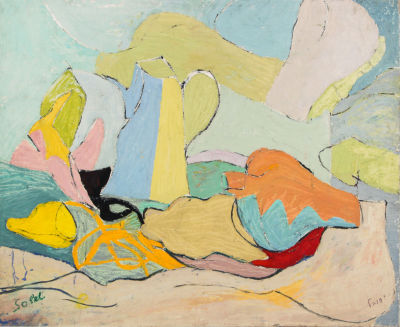 יהודית סובל, טבע דומם. שמן על בד 
1951-1949 
חתום בעברית (ימין למטה) וחתום שנית בלועזית (שמאל 