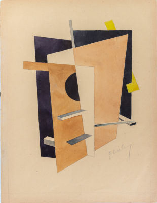 אל ליסיצקי (Lazar Lisitski 1890 - 1941), הכנה ל-PROUN 6. אקוורל גואש ועפרון על נייר עם מסגרת 