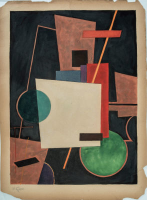 איוואן קליון (Ivan Vasilievich Kliun 1873-1943), קומפוזיציה ארכיטקטונית. גואש ועפרון על נייר 