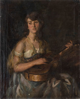 גיובאני בולדיני (Giovanni Boldini 1842-1931), עלמה מנגנת גיטרה. שמן על בד 
1912
86.5X70 ס"מ 