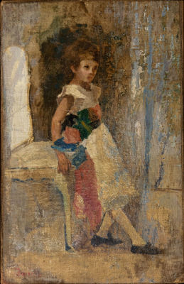 מיוחס לג'יאקומו פאוורטו (Giacomo Favretto 1849-1887), דיוקן נערה. שמן על בד מוצמד לבד 
25X16 ס"מ 