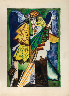 נטליה גונצ'רובה (Natalia Goncharova 1881-1962), La Marchande d'Oranges. גואש על נייר 
31.1X23.3 