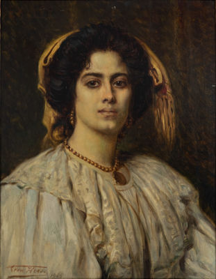 לאון הרבו (Leon Herbo 1850-1907), מגורשת. שמן על בד 
1905
67X54 ס"מ 
חתום, מתוארך 1905 (שמאל 