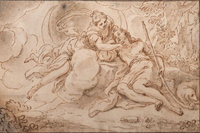 מיוחס ג'יובני בטיסטה ציפריאני (Giovanni Battista Cipriani 1727-1785), זוג נאהבים. דיו ומים על 