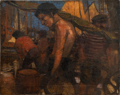 מיוחס להנרי סקוט טאק (Henry Scott Tuke 1858-1929), סוורים. שמן על בד 
42.5X53.5 ס"מ 
מקור: אוסף 