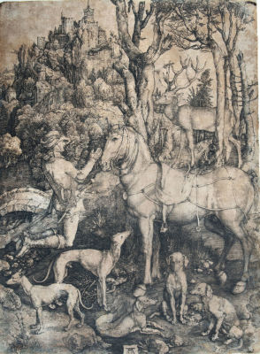 אלברכט דירר ( 1471-1528 Albrecht Durer ), יוסטוס הקדוש. תחריט 
1501 
מצב שלישי, חתום בפלטה. 